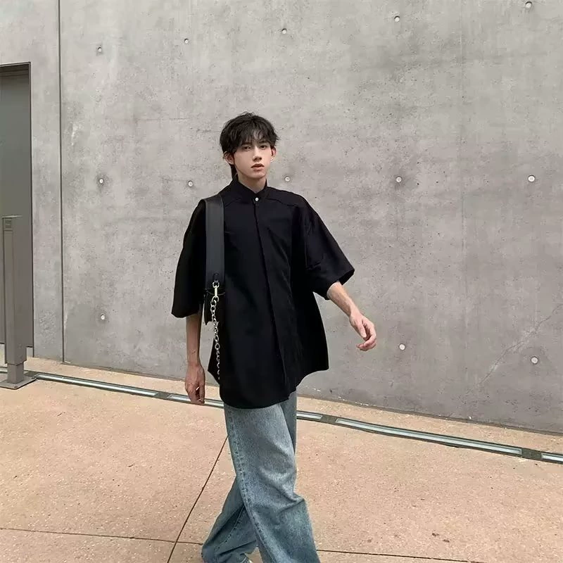 Чжуншань рубашка свободная повседневная рубашка с половиной рукава спотовая внешняя торговля Экспорт трансграничный новый китайский ледяной шелк рубашка с короткими рукавами мужчина