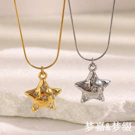 欧美跨境热销时尚潮流设计感项饰品不锈钢镀18K金点钻五角星项链