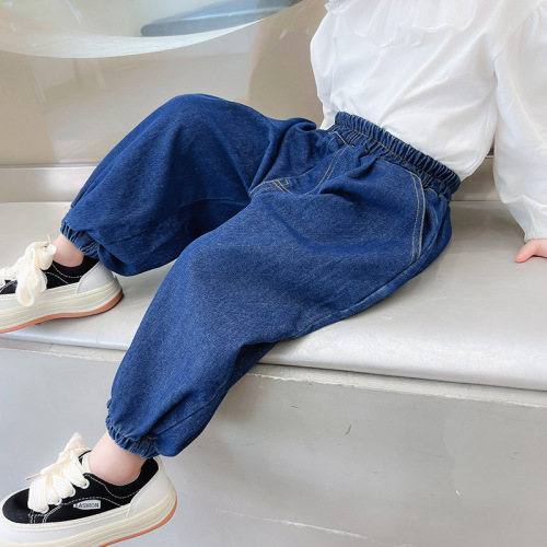 Girls' Cowboy Lantern Pants Spring and Autumn 2024 New Children's Trendy Fashion Pants Little Girl Baby Pants Cool