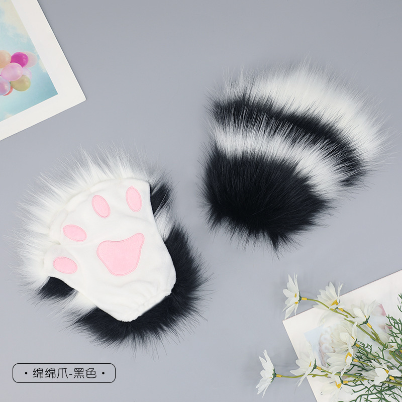 代装手作りぬいぐるみLolita獣耳獣爪アクセサリーソフト萌え妹猫娘INS猫爪半指手袋|undefined