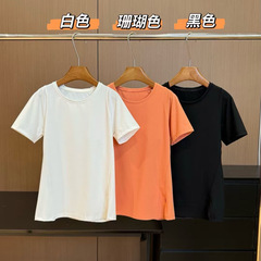 新型アウトドアシンプルスリムスリムスリム丸襟速干tシャツ裾オープンフォークプラスショルダーカジュアル半袖レディースss04301