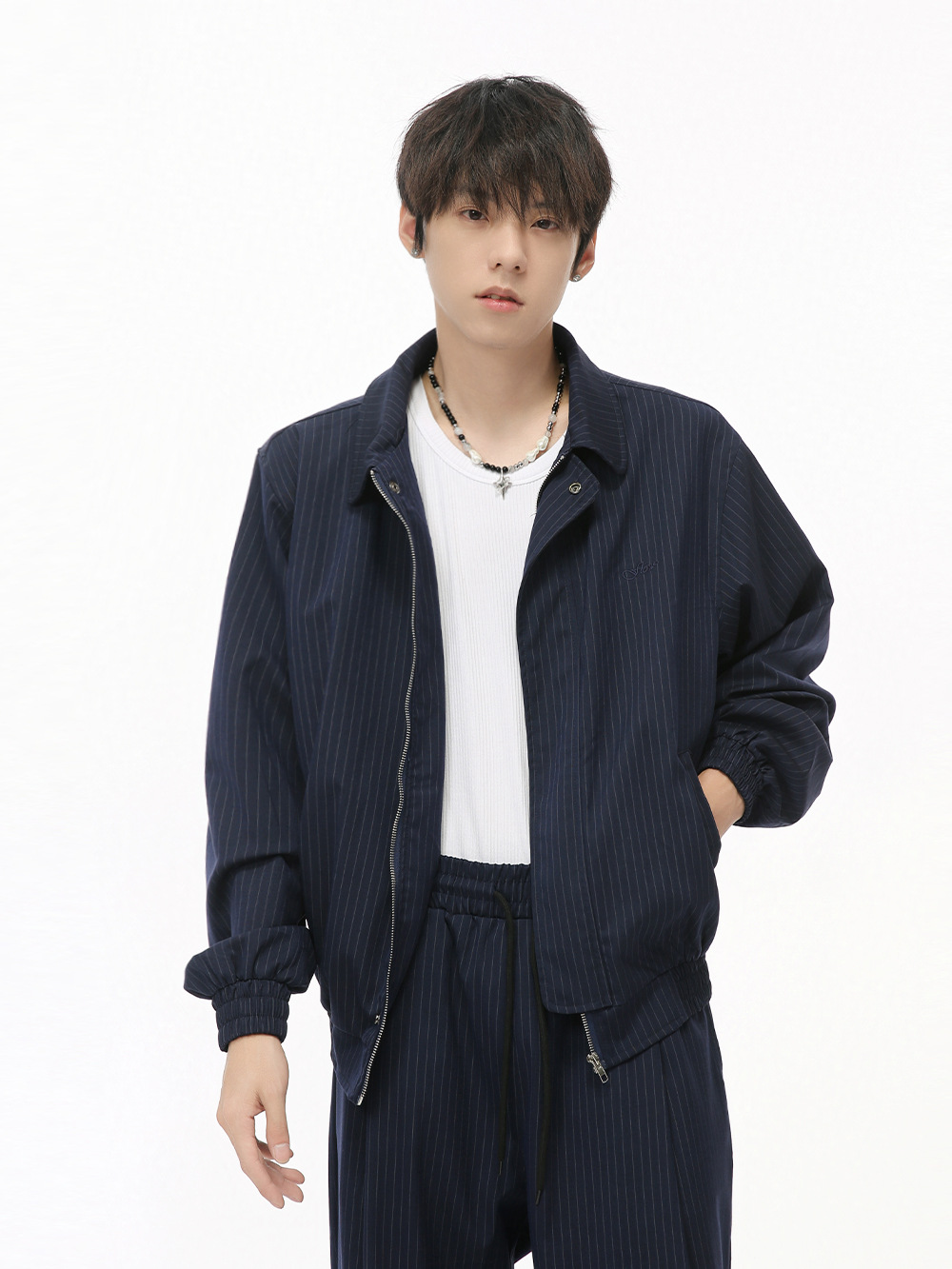 MTLCLOTHES Hombres| 2024 otoño nuevos productos de estilo coreano chaqueta cardigan rayas pantalones largos traje casual