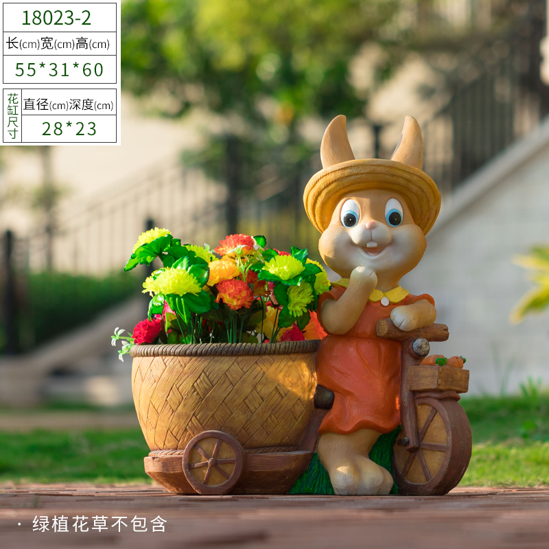 漫画クリエイティブ動物植木鉢かわいいウサギの花鉢ベランダ装飾庭屋外幼児ガーデン樹脂置物|undefined