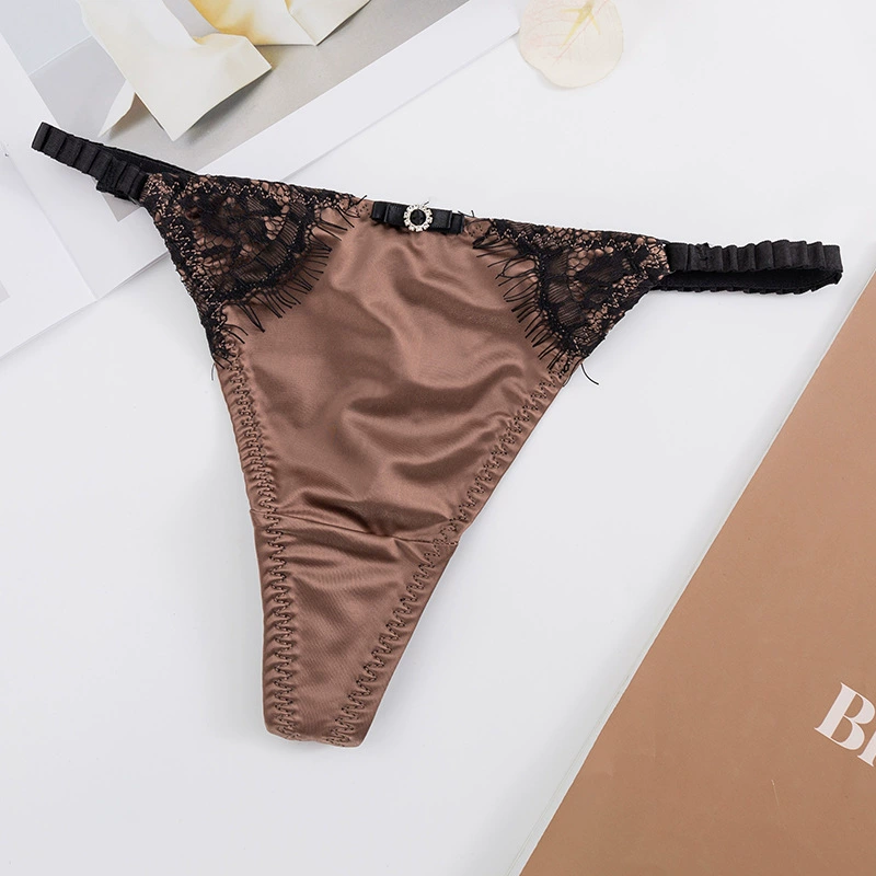 Ледяное шёлковое брифы Lace thong, без следов шва, T-образный стиль с низкой талией, One size