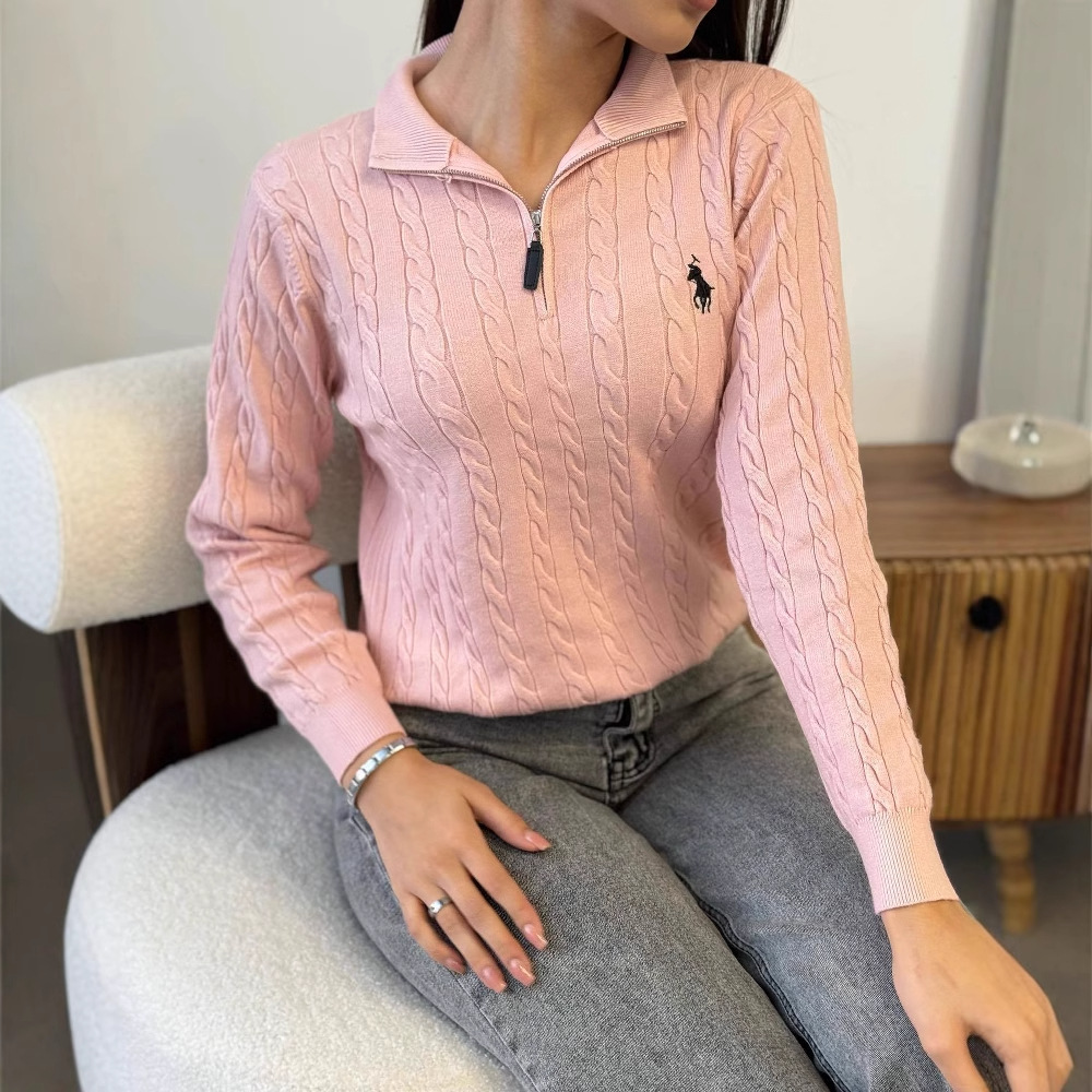 2024 otoño nuevo Europa y América Amazon transfronterizo ropa de mujer de color sólido semi-tirale con solapa retro camisa de punto de torsión camisa superior