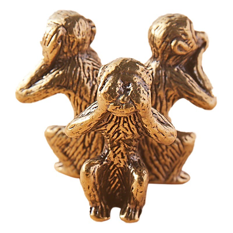 Креативные латунные три без обезьяны, без осведомленности, без прослушивания, латунные украшения для домашнего настольного чая, украшения для домашних животных, ретро-украшения из старого предмета