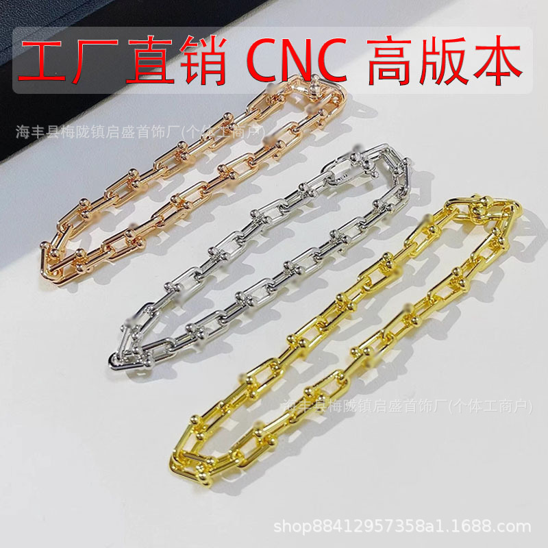 High-End t Brand Fashion U-Shaped Bamboo Bracelet, Cnc Precision Craftsmanship, V-Gold, Unisex, Versatile European and American Style Horseshoe Hand Accessory