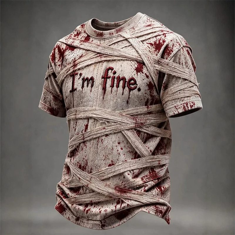 Factory direct sale TEMU new Halloween ghost doll round neck short sleeve horror blood hand 3D digital print T-shirt