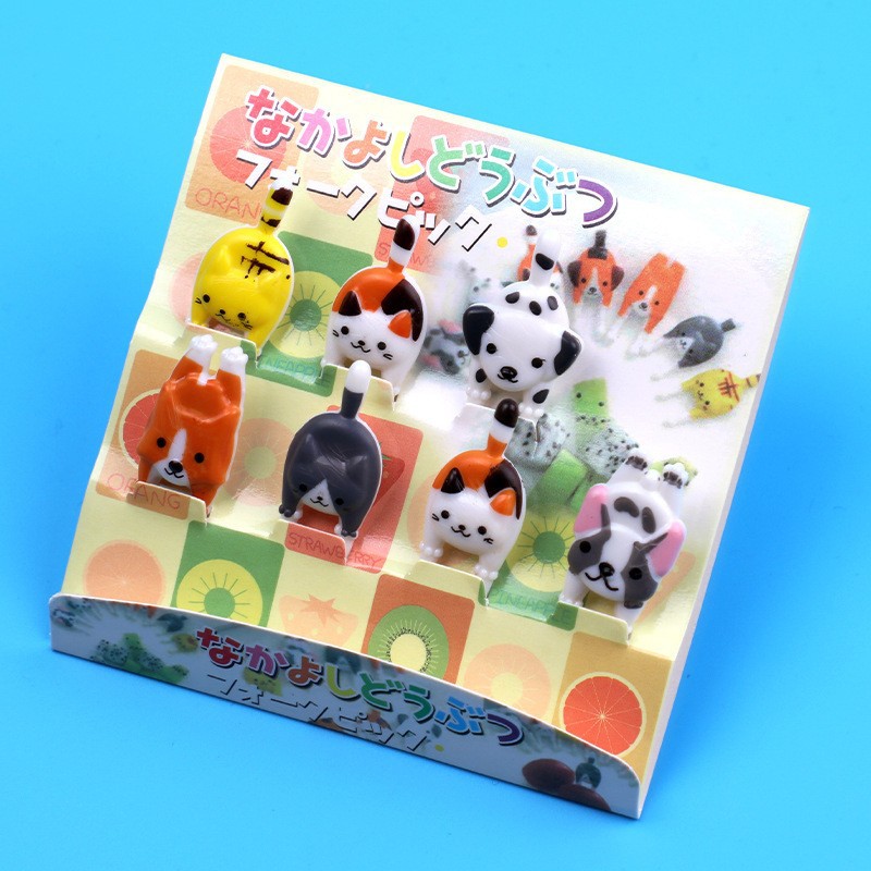 Cartoon japonés encantador tenedor de fruta transfronterizo venta caliente stick de fruta creativa decoración mini tenedor de fruta al por mayor