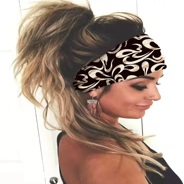 Sports Headscarf for Women, European and American Style, Amazon Wide-Brimmed Headband, Printed Fitness Wide-Brimmed Sweat-Absorbent Elastic Headband