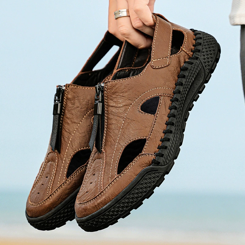 Летние сандалии больших размеров для мужчин, пляжная обувь, модные, дышащие, с мягкой подошвой и открытым носком.