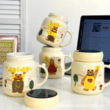 小熊杯子陶瓷马克杯带盖情侣高颜值家用喝水杯办公室牛奶咖啡杯