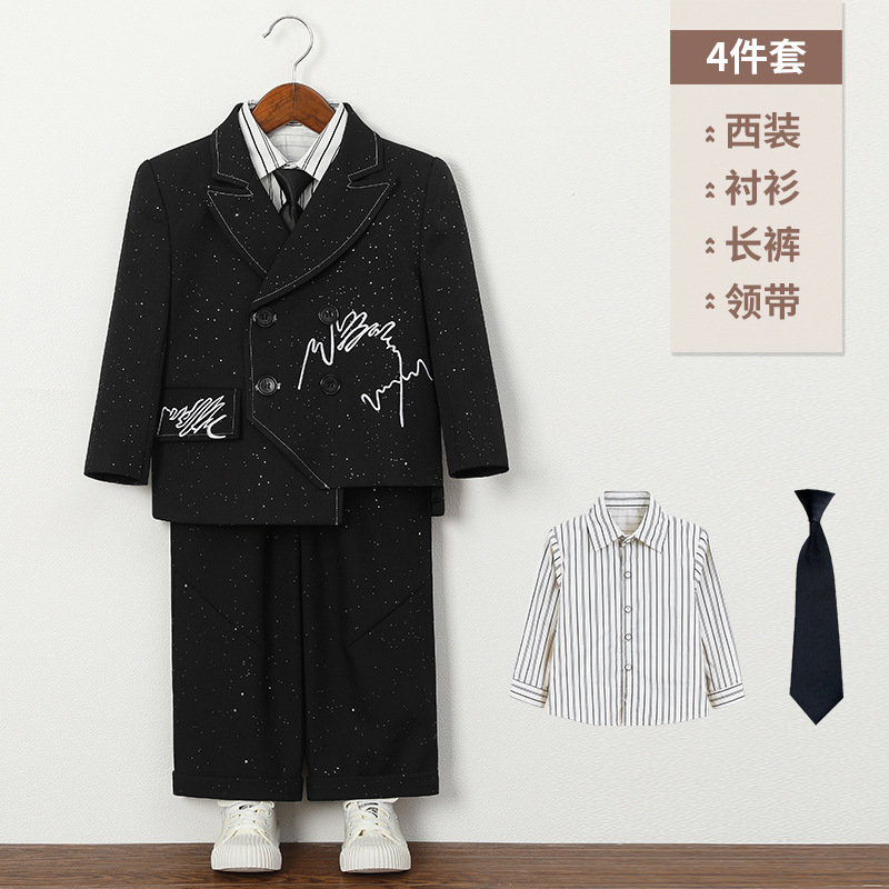 儿童西装复古满天星刺绣马甲男童设计感时尚西服外套花童周岁礼服|undefined