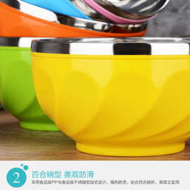 12.5不锈钢彩碗儿童汤饭碗双层隔热餐碗家用泡面碗汤碗