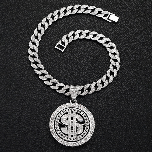 Cross-border new Western and European trendy brand USD necklace with rotation, USD alloy hip-hop men's personalized pendant, men's jewelry