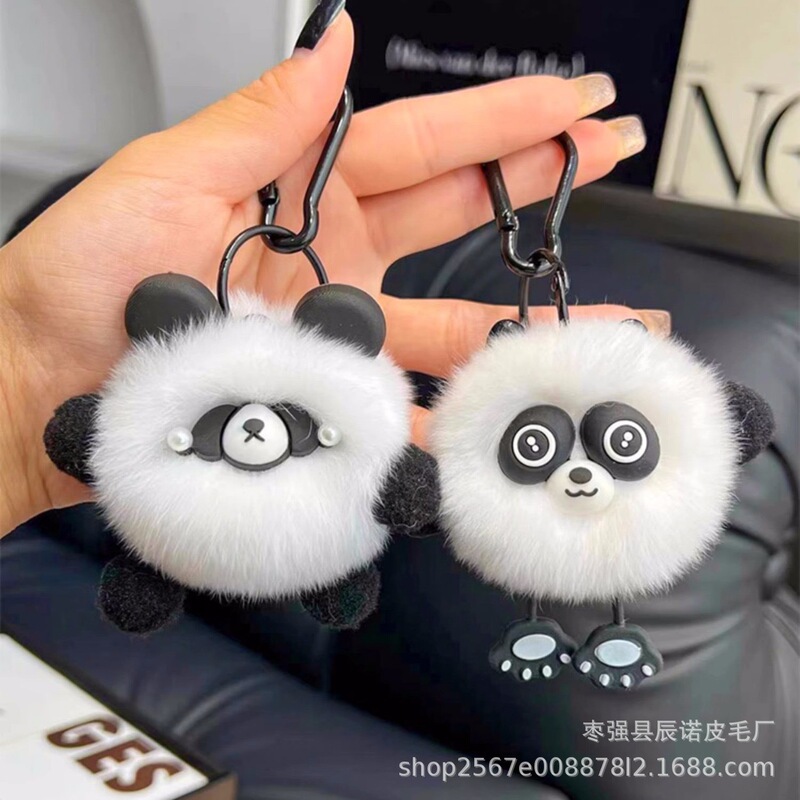 Cute Real Imitation Rex Rabbit Fur Little Panda Car Keychain Pendant Creative Plush Doll Doll Bag Hanging Cute Real Imitation Rex Rabbit Fur Little Panda Car Keychain Pendant Creative Plush Doll Doll Bag Hanging