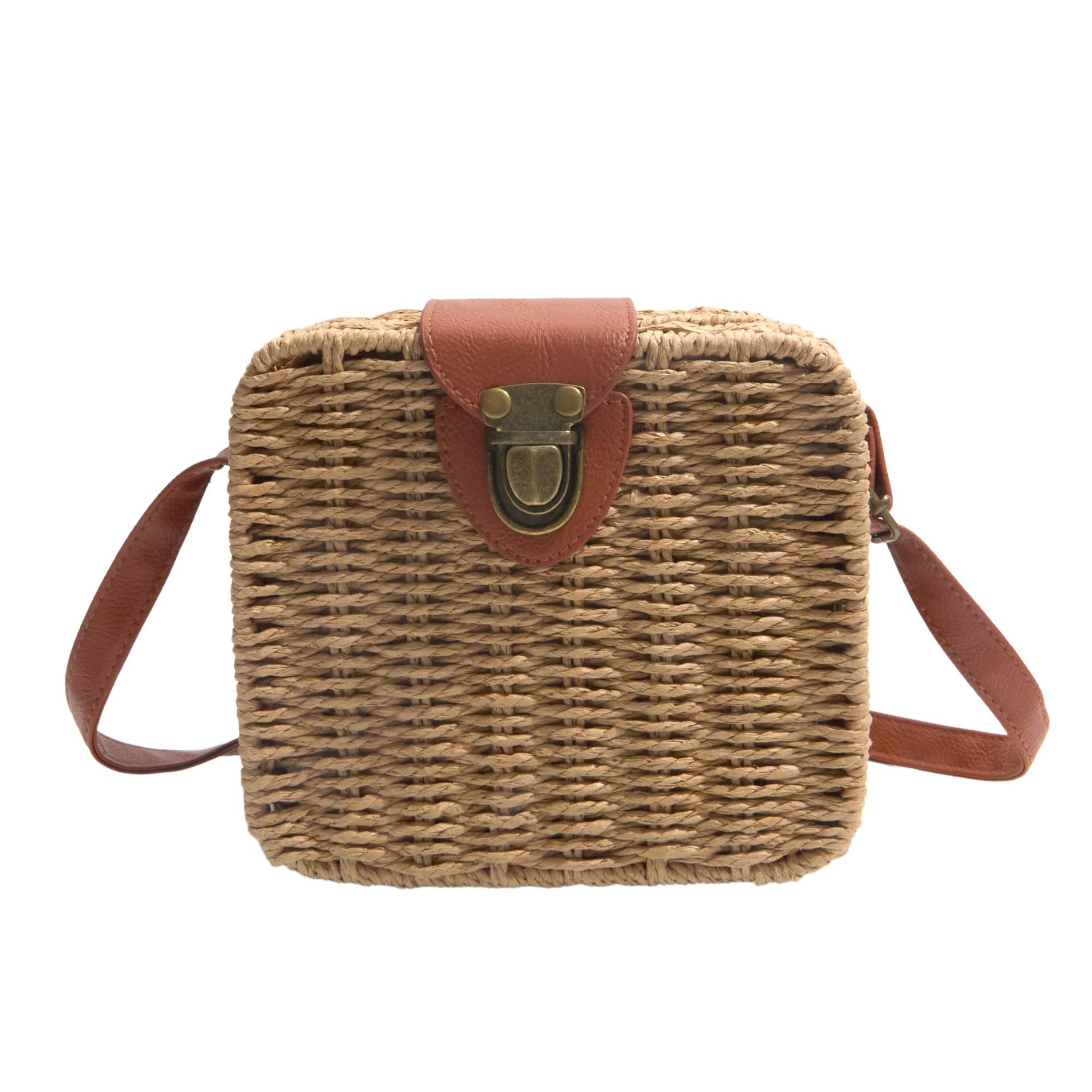 Bolsos de tejido retro estilo nacional para mujeres 2026 nuevo bolso de caja versátil bolso de teléfono móvil bolso de playa nicho bolso de mochila