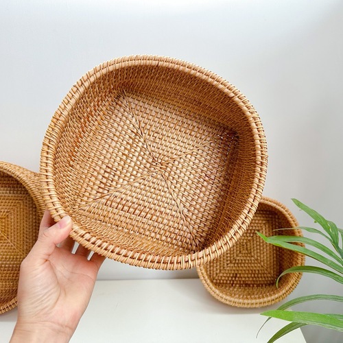 Vietnamese Rattan Storage Basket Household Bread Basket Fruit Plate Snack Storage Box Candy Basket Vietnamese Autumn Vine Weaving