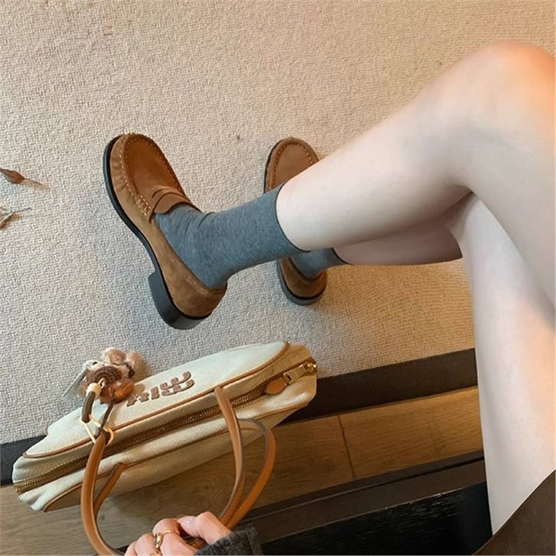羊皮版~英伦一脚蹬圆头低跟通勤真皮乐福鞋单鞋女懒人厚底小皮鞋|undefined