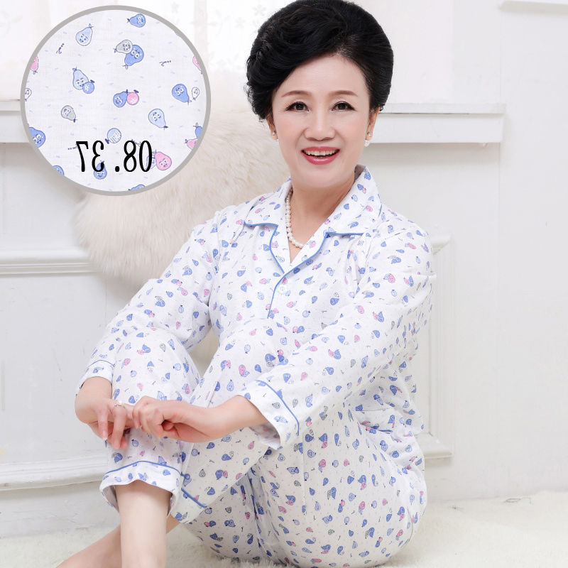 [Plus size] mamá de mediana edad y ancianos pijamas de manga larga de las mujeres de edad avanzada primavera y otoño ropa de hogar traje de Cardigan de verano