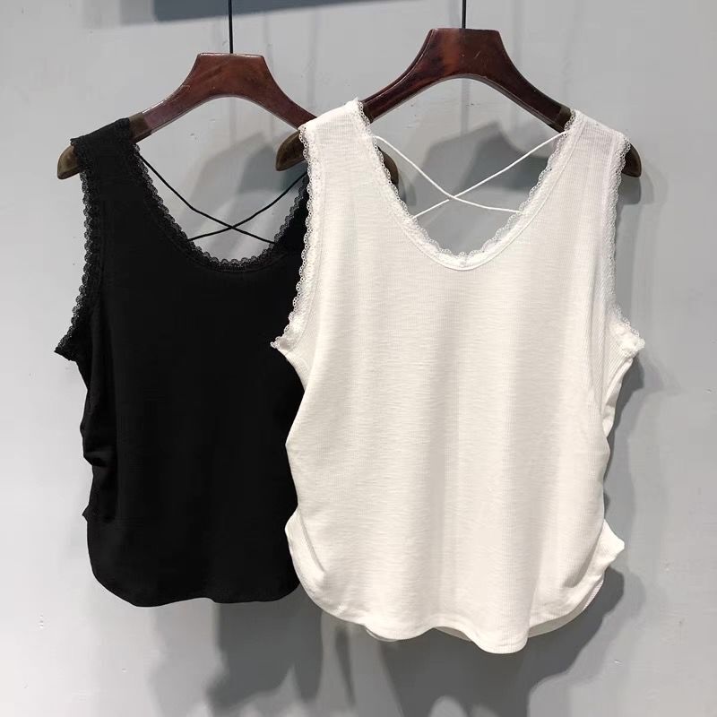 Modal Cotton Spring and Summer Lace Camisole Women's Large Size Fat Outer Wear Inner Wear Beautiful Back Bottoming Sleeveless Top