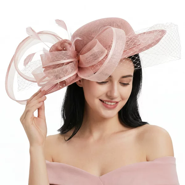 European and American Style Exaggerated Mesh Veil Wedding Party Wide-Brimmed Hat for Women, Large Brim Sun Protection Hat