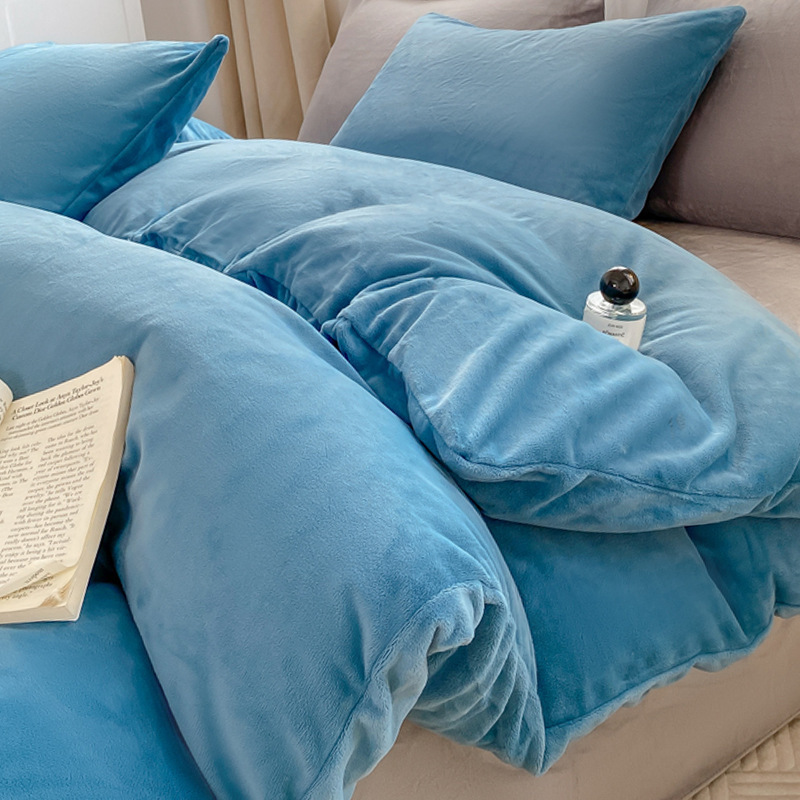 Otoño e invierno engrosado leche cama de cuatro piezas conjunto de coral cubierta de edredón de flanel doble sábanas de tres piezas conjunto
