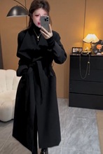 欧货网红高档冬季款大衣加厚保暖名媛风别致毛呢长款呢子风衣外套