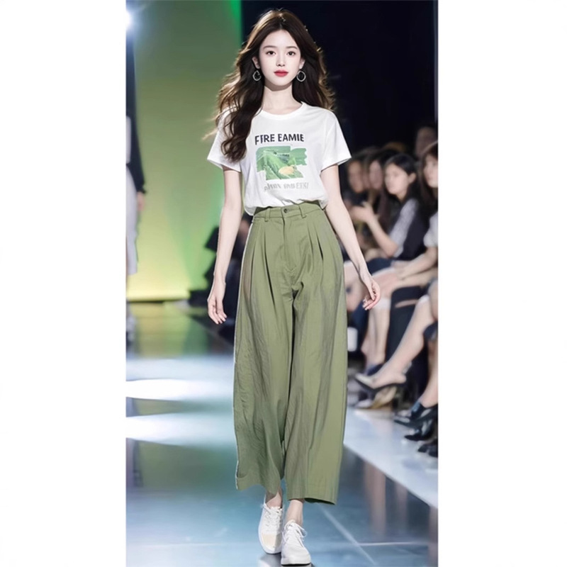 Summer Women's Fashion Elegant Wear a Set of Pear-shaped Body Casual Salt Sweet Commuter Two-piece Suit Pants