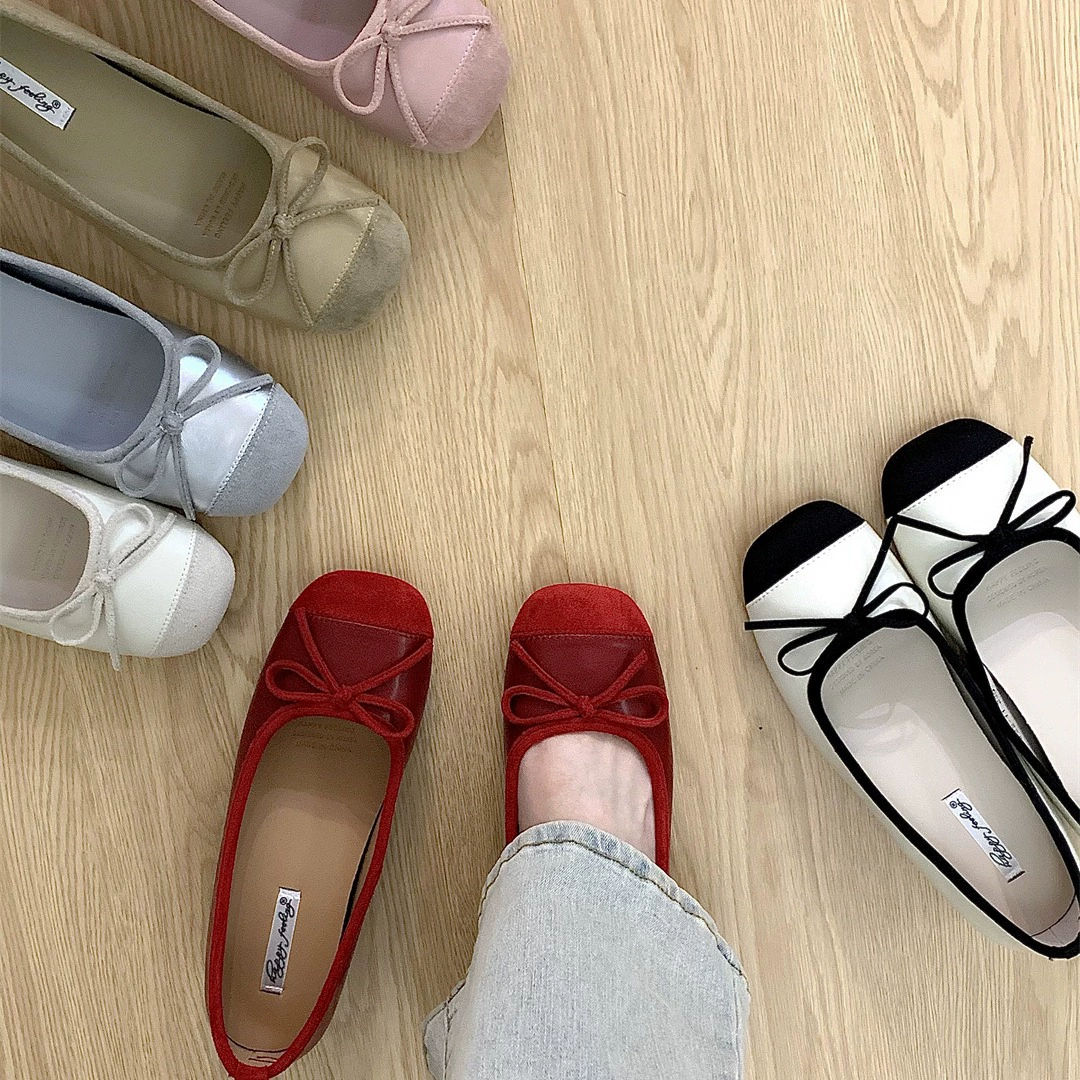 Высокое летнее обувь, балетные туфли с бантом, стиль Chanel