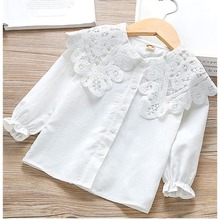 2024年春季童装女童百搭长袖衬衫外贸女孩翻领纯色欧美公主衬衣潮