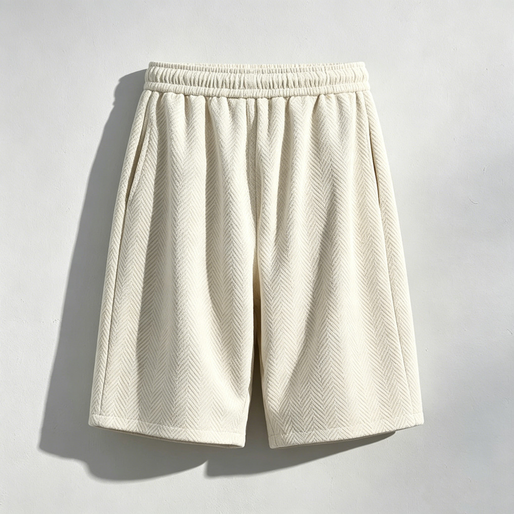 Herren-Shorts aus Eisseide mit Jacquard-Weizenährenmuster, atmungsaktiv, locker, Übergröße, lässige Sommerhose mit geradem Bein und Fünf-Punkt-Spitze_voghion.com