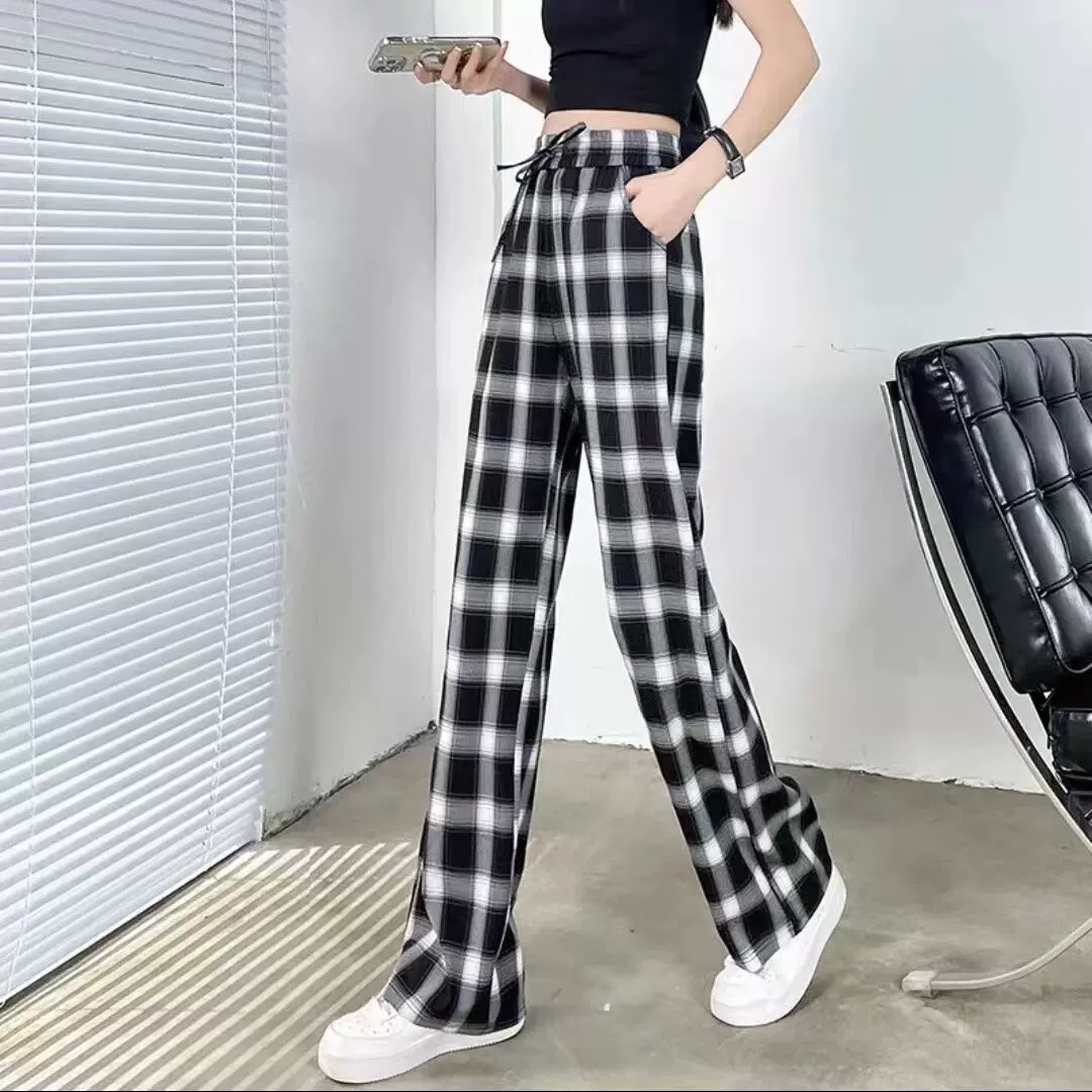 跨境网红爆款冰丝女裤夏季薄款高腰休闲裤显瘦宽松束脚地摊冰丝裤
