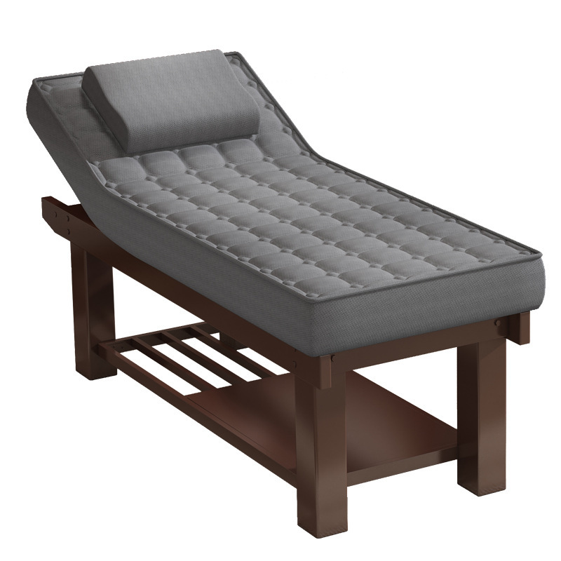 Fabricante salón de belleza cama de masaje tatuaje bordado cuerpo de madera maciza cama oreja recogiendo cama spa cama de belleza de látex