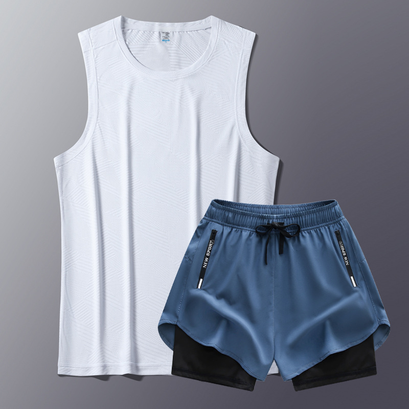 Trajes de chaleco de fitness para hombres, trajes deportivos para hombres, trajes de fitness de dos piezas, 2025 nuevas camisetas de verano rápidas
