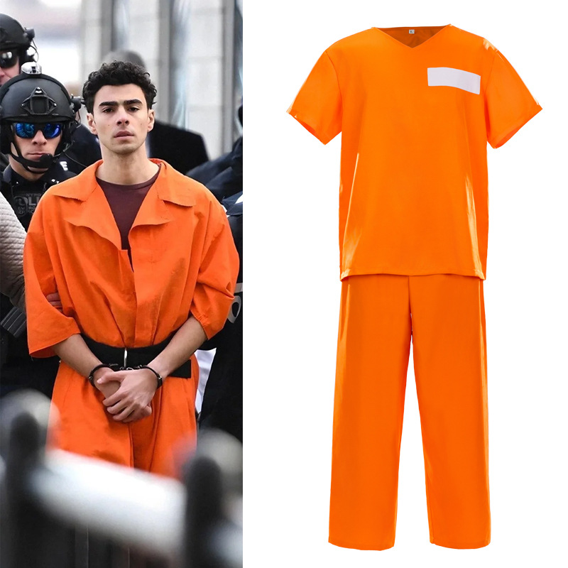 万圣节成人监狱服囚犯服化妆舞会儿童橘色监狱服角色扮演囚犯服装