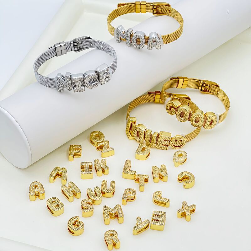 Temu's Best-Selling Chubby 26 English Letter Names DIY Full Zirconium Copper Gold-Plated Watch Strap Bracelet