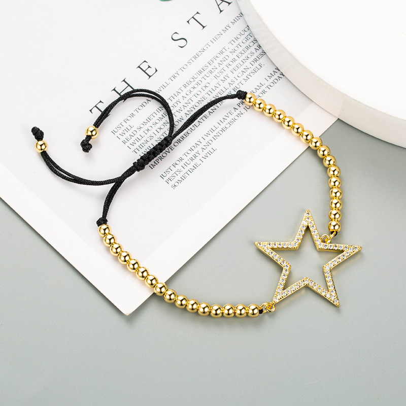 Nihaojewelry wholesale jewelry copper inlaid zircon hollow stars pull braided braceletpicture5