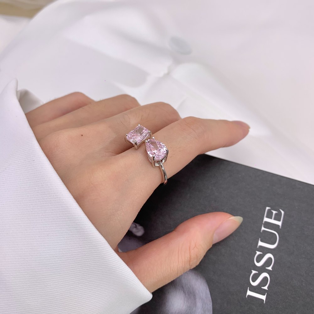 12g Weight Zircon Inlay Material Rings Classification 5, 9 Ring Size 1 Piece Quantity Holiday, Daily Occasion 925 Sterling Silver Material Geometric, Heart Shape Pattern Women's Gender Plating Design Elegant, Lady Style 925 Sterling Silver Zircon Geometric Heart Shape Rings 34