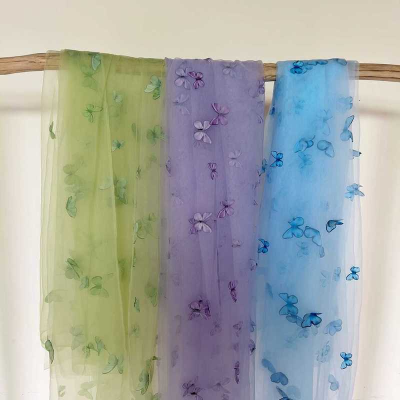 3D立体DIY蕾丝童装绣花布料花边面料网纱蝴蝶刺绣面料环创纱幔