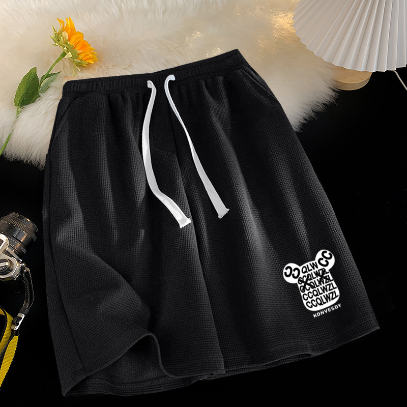 Ventas directas de la fábrica de moda waffle pantalones cortos de los hombres de baloncesto de verano deportes pantalones rectos sueltos pantalones cortos de sentido de diseño