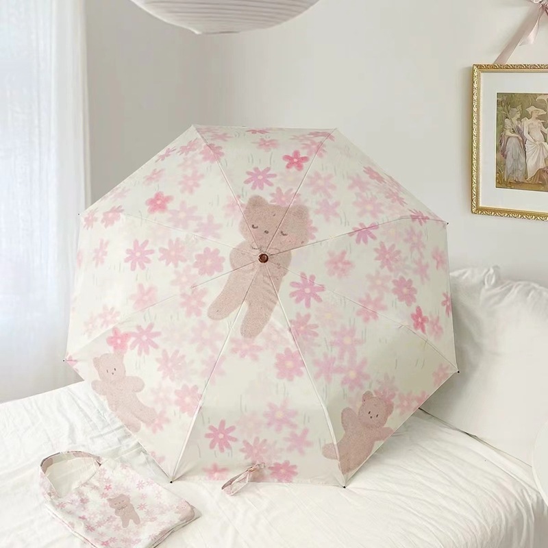 ins レトロカーブフック日傘女性用晴雨兼用日よけ日焼け止め UV 保護高価値折りたたみ傘|undefined