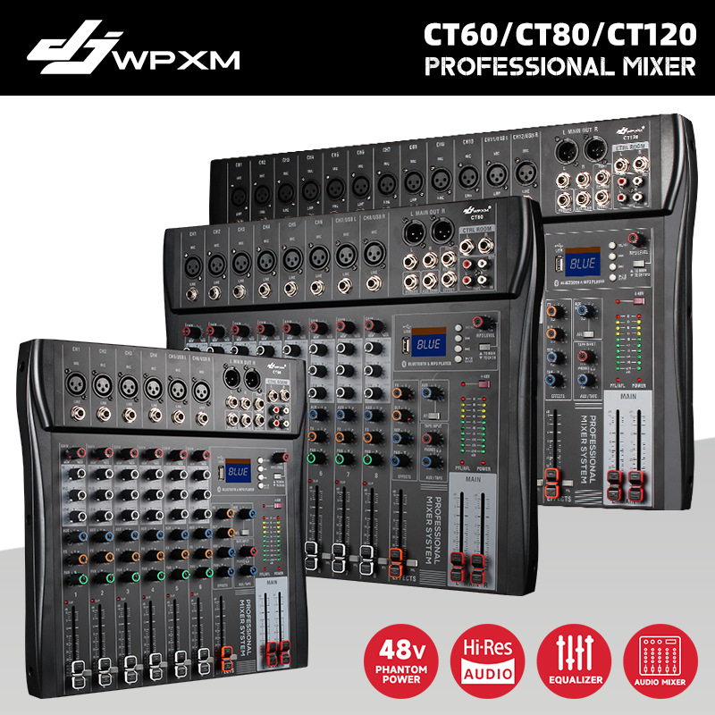 Conexión Bluetooth profesional CT60 / CT80 / CT120, mezclador de 6 / 8 / 12 canales con efecto de reverberación