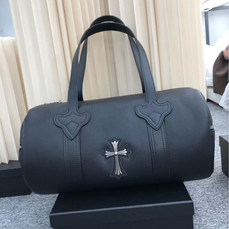 Cross-Border Celebrity Style Trendy Brand Cross-Shaped Genuine Leather Travel Bag, First-Layer Cowhide Handbag, Niche Sword Barrel Bag