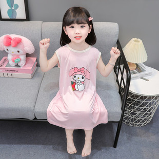 Children's Pajamas 2025 Summer Modal Cartoon Nightgown Girls Thin Air Conditioning Clothes Girls Baby Sleeveless Home