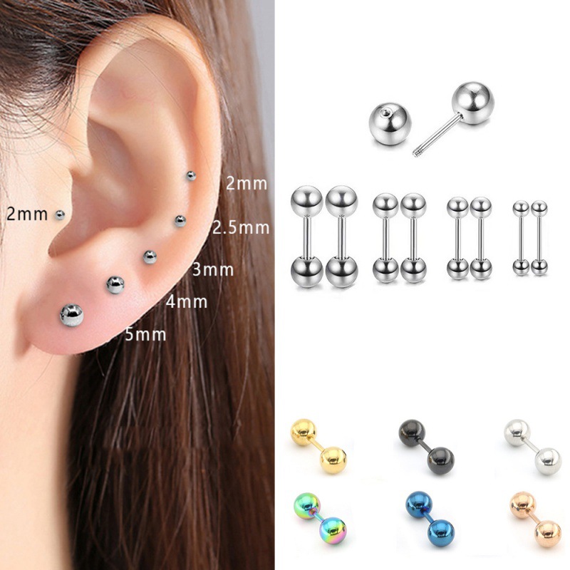 Cross-border popular simple thread twist dumbbell ball cartilage ear worm nail titanium steel Gold bean male ear stud female ear bone stud