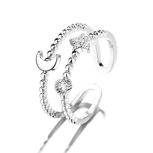 Elegant European and American New Emerald Zircon Ring with Creative Irregular Geometric Double Layer Double Row Zircon Open Adjustable Ring