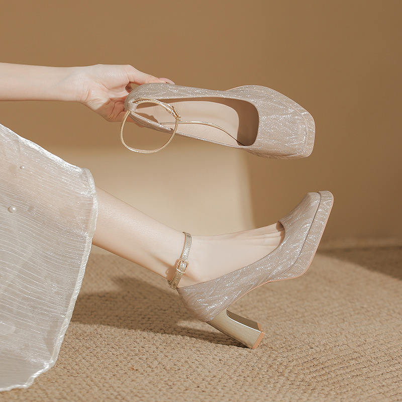 994-0 Mary Jane thick heel buckle high heels sequins thin flash wedding shoes bridesmaid shoes women's waterproof platform shoes 994-0 Mary Jane thick heel buckle high heels sequins thin flash wedding shoes bridesmaid shoes women's waterproof platform shoes