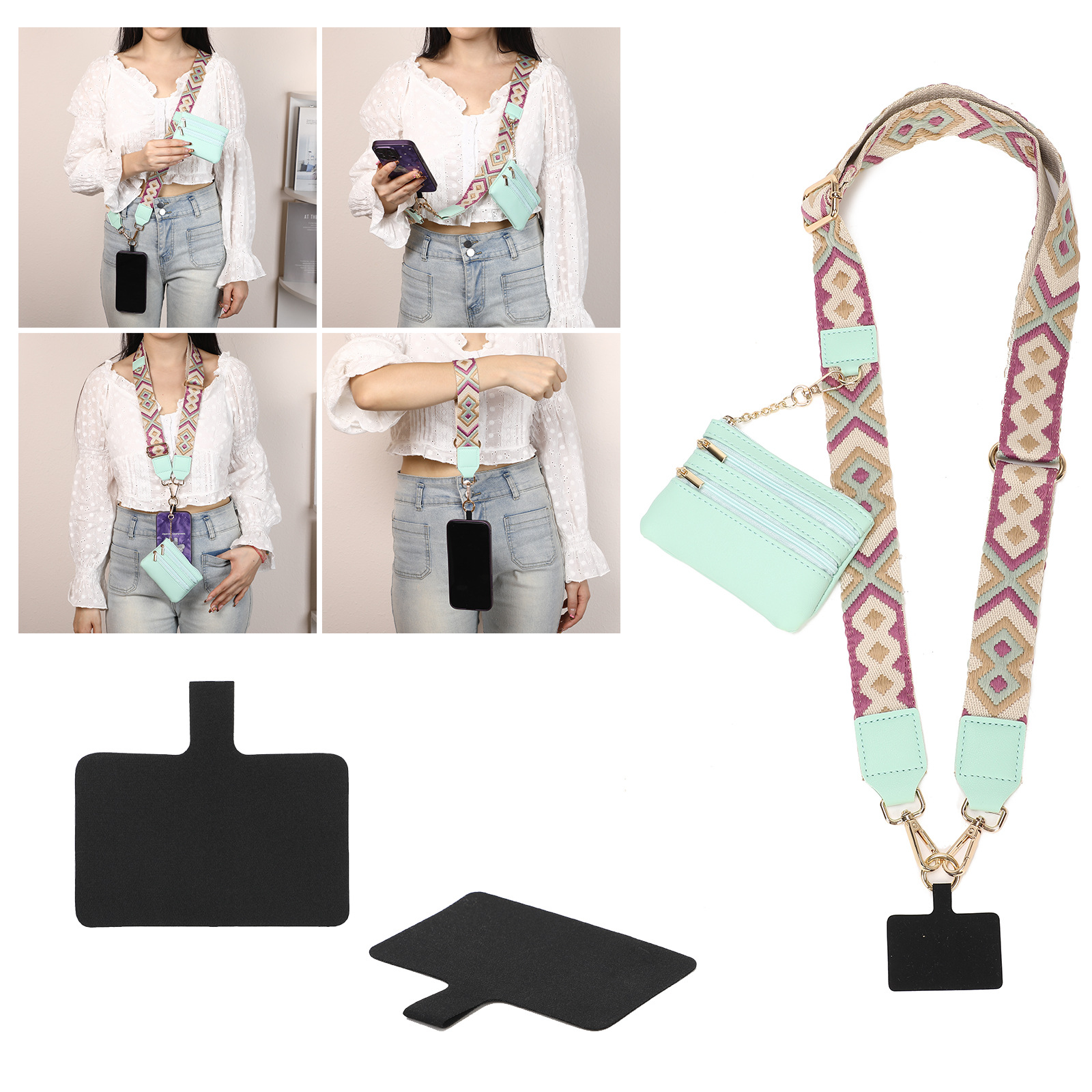 Bolso de teléfono móvil personalizado correa de hombro billetera larga y corta reclinación ajustable desmontable accesorios de reemplazo multifuncional cuerda de teléfono móvil