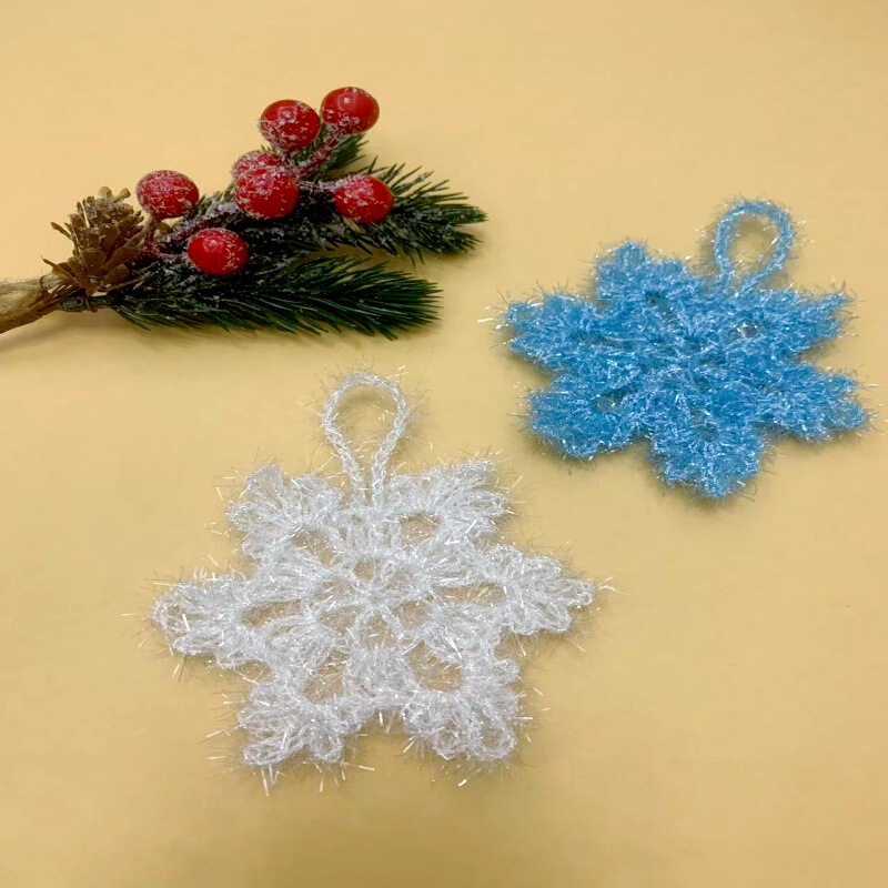 Christmas Gift Knitted Snowflake Decorations Christmas Yarn Accessories Handmade Hanging Ornaments Bow Handmade Knitting